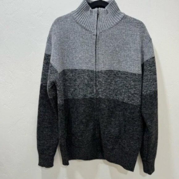 7 Diamonds Luxe Soft Mens XL Full Zip Stripe Sweater Vienna Gray Ombre Lined - Picture 1 of 9